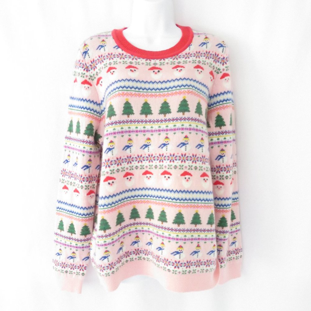 Boden NWT Christmas Wool Alpaca Cotton Snowman Santa Tree Pink Sweater